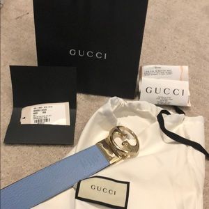 Reversible black & blue GG Gucci belt authentic